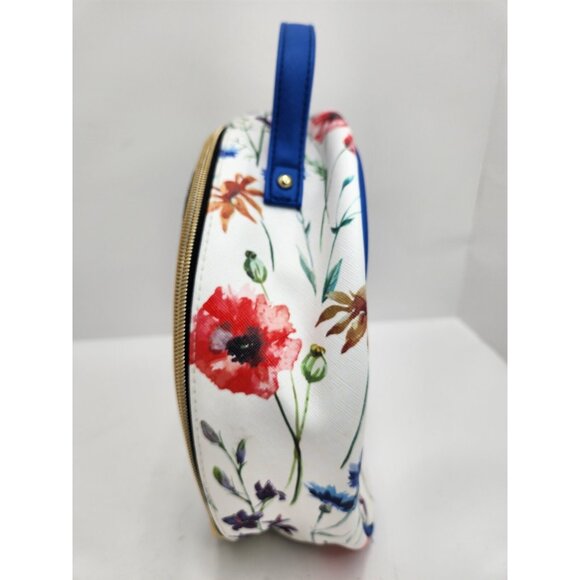 Christian Lacroix Vanity Cosmetic Bag Cream Floral Pattern Round Travel Holiday - Picture 3 of 9